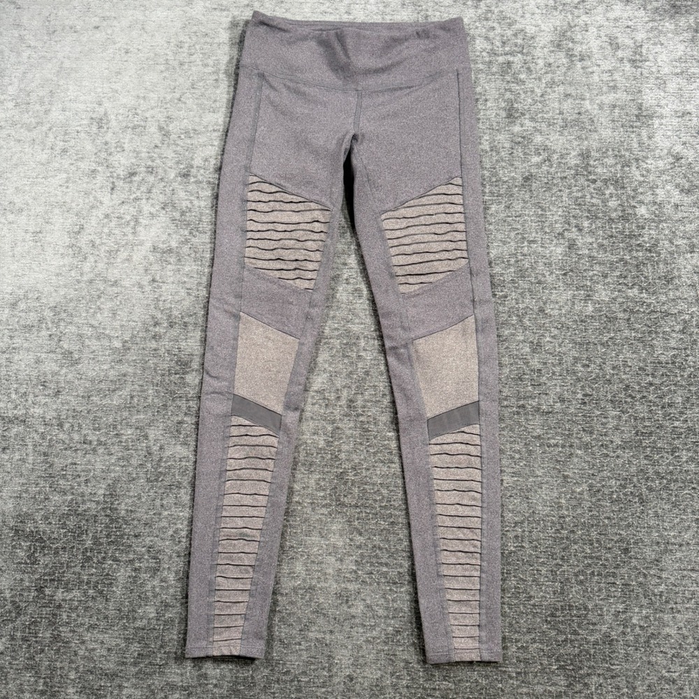 Alo Yoga Moto Leggings Charcoal Gray Heathered Mesh Detail Size XS Athletic